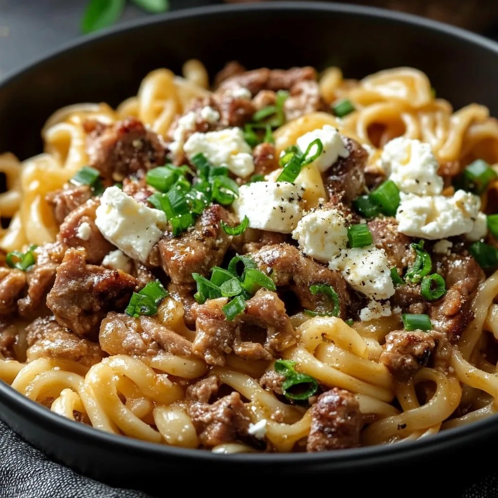 Cremige Nudel-Hackfleisch-Pfanne mit Feta