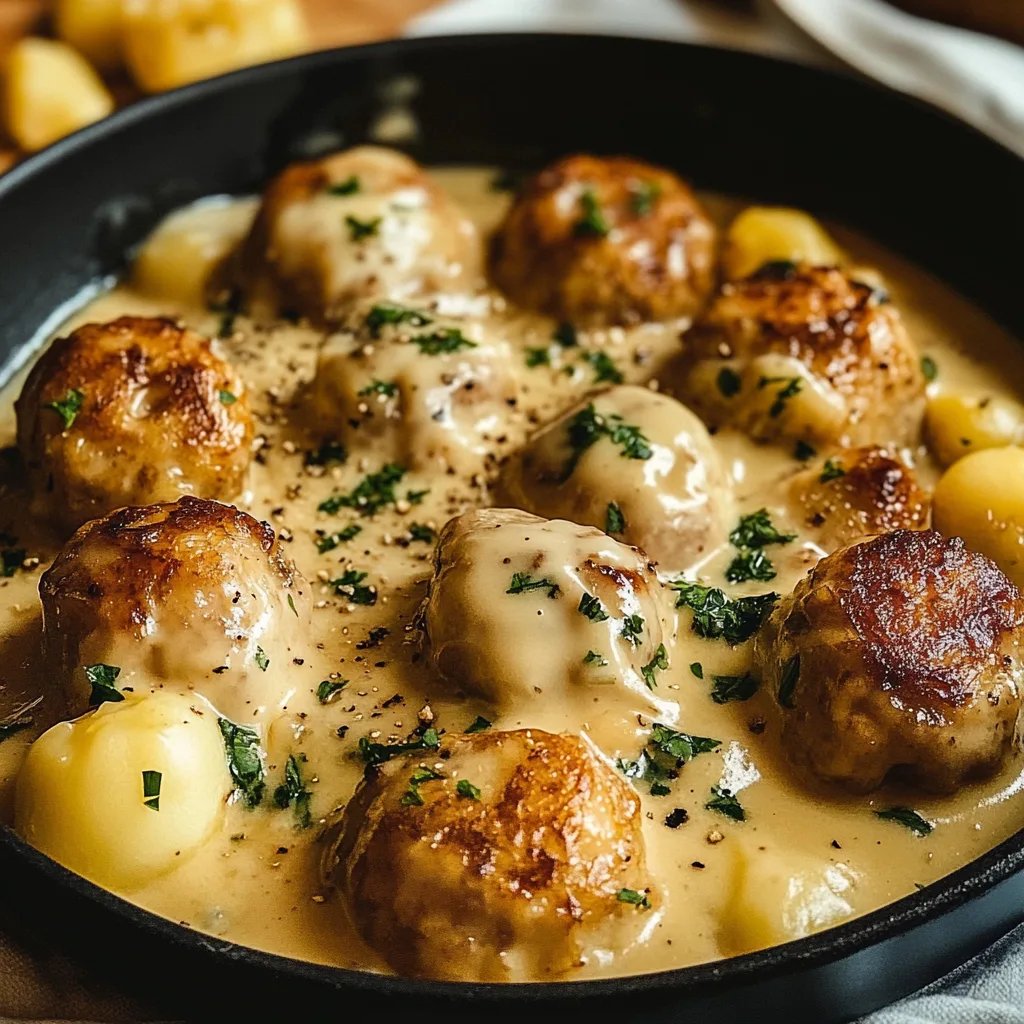 Hackbällchen in cremiger Sauce mit Kartoffelpüree