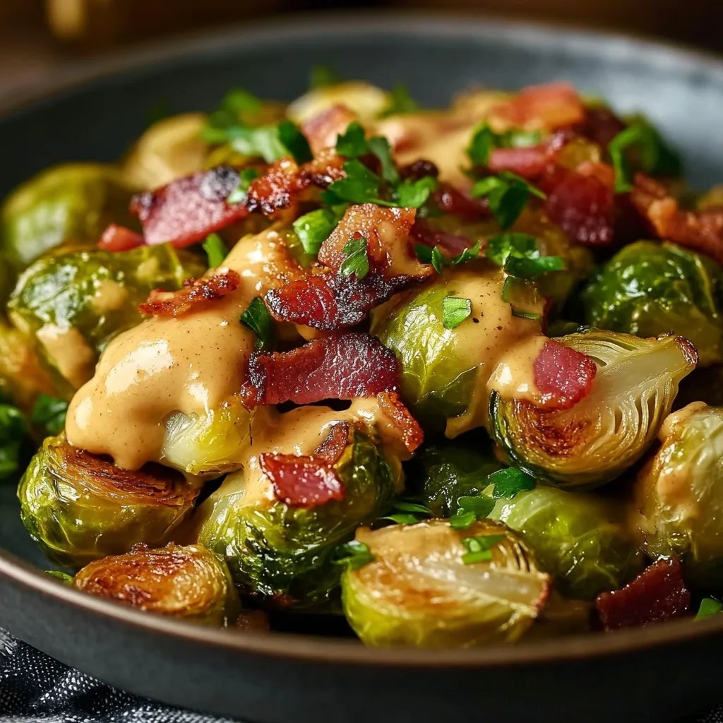 Gebackener Rosenkohl mit Puten-Bacon und Senfsauce